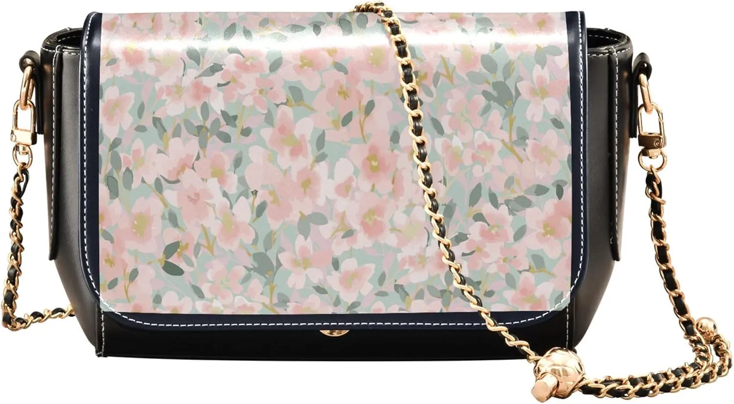 Abstract Floral Bright Color Women Crossbody Purse Casual Leather Shoulder Bags Tote Satchel with Chain Strap