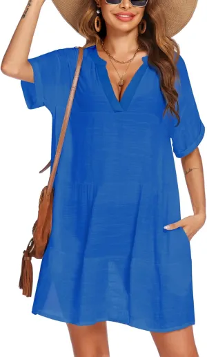 AI'MAGE Women's Swimsuit Coverups Bikini Beach Swimwear Cover Up A-line Bathing Suit Cover Up Dress with Pockets