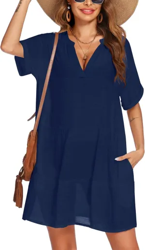 AI'MAGE Women's Swimsuit Coverups Bikini Beach Swimwear Cover Up A-line Bathing Suit Cover Up Dress with Pockets
