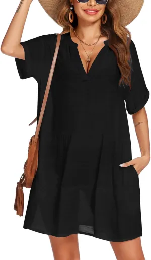 AI'MAGE Women's Swimsuit Coverups Bikini Beach Swimwear Cover Up A-line Bathing Suit Cover Up Dress with Pockets