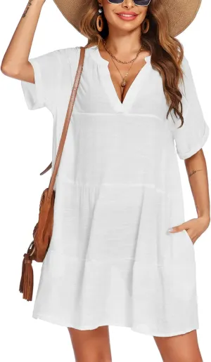 AI'MAGE Women's Swimsuit Coverups Bikini Beach Swimwear Cover Up A-line Bathing Suit Cover Up Dress with Pockets