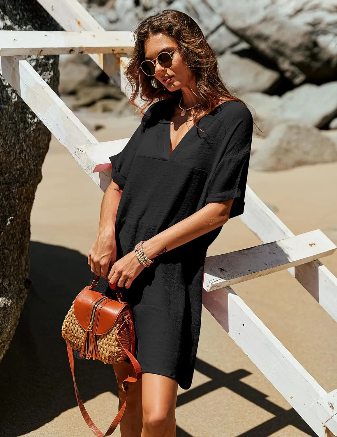 AI'MAGE Women's Swimsuit Coverups Bikini Beach Swimwear Cover Up A-line Bathing Suit Cover Up Dress with Pockets