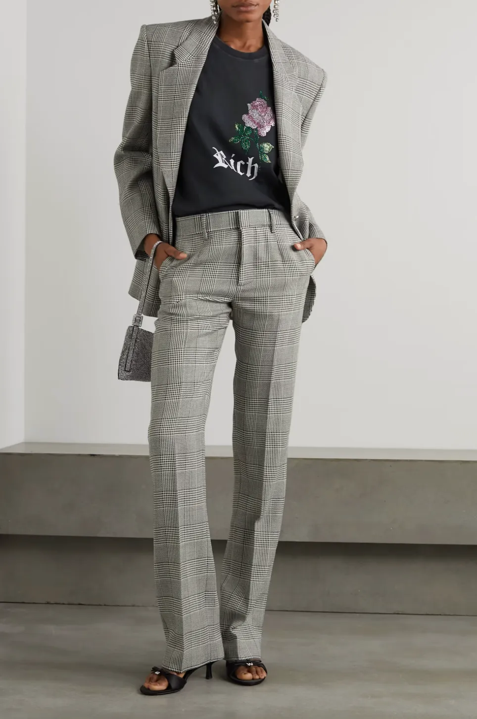 Alessandra Rich Prince of Wales Checked Wool Blazer