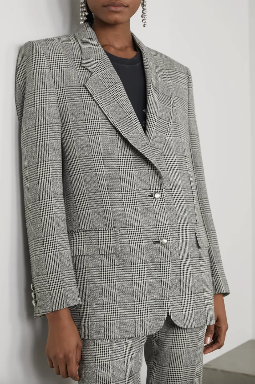Alessandra Rich Prince of Wales Checked Wool Blazer