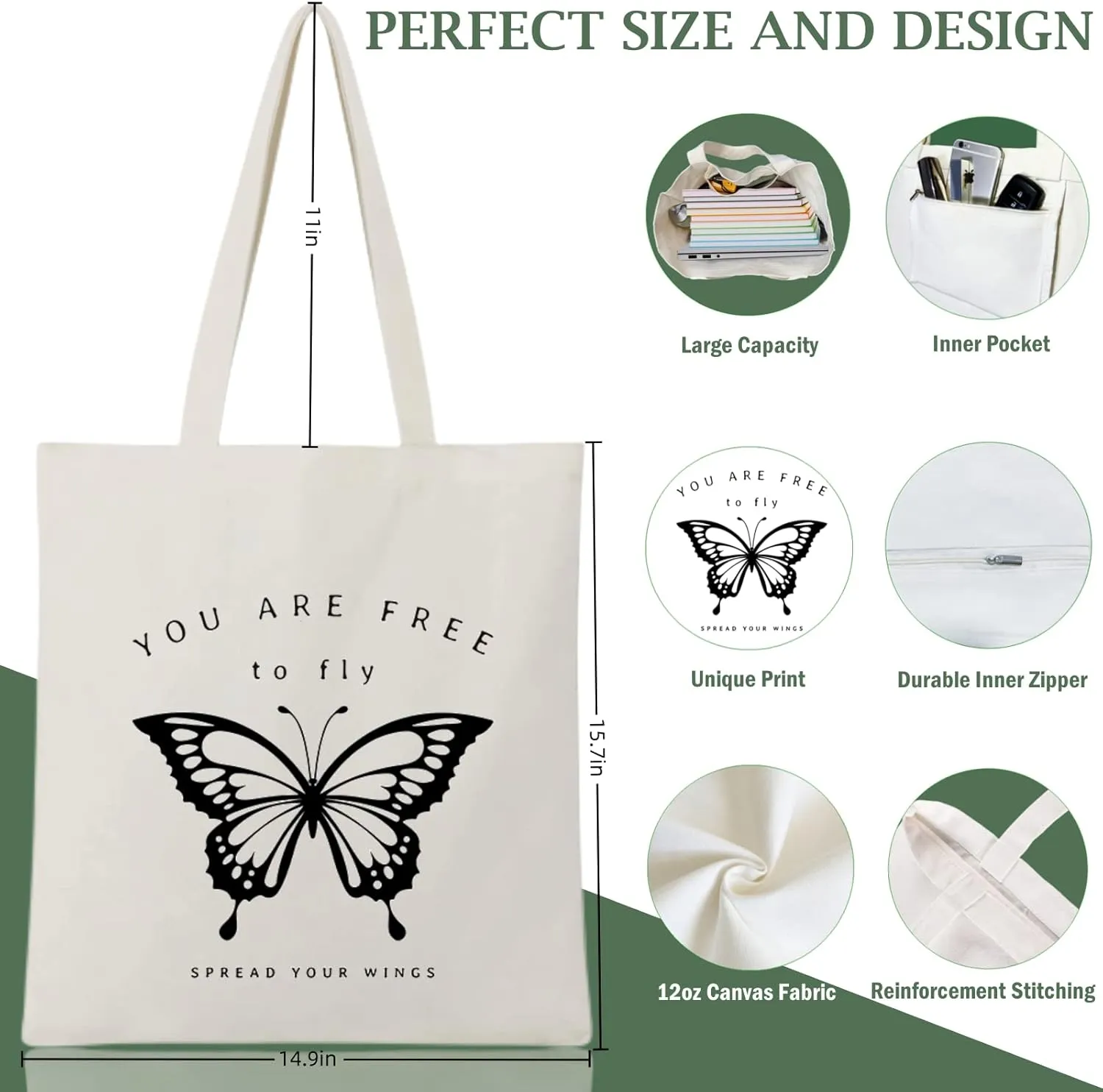 Andeiltech Canvas Tote Bag for Women Aesthetic Cute Cat Shopping Grocery Reusable Bags with Inner Zipper Women Gift