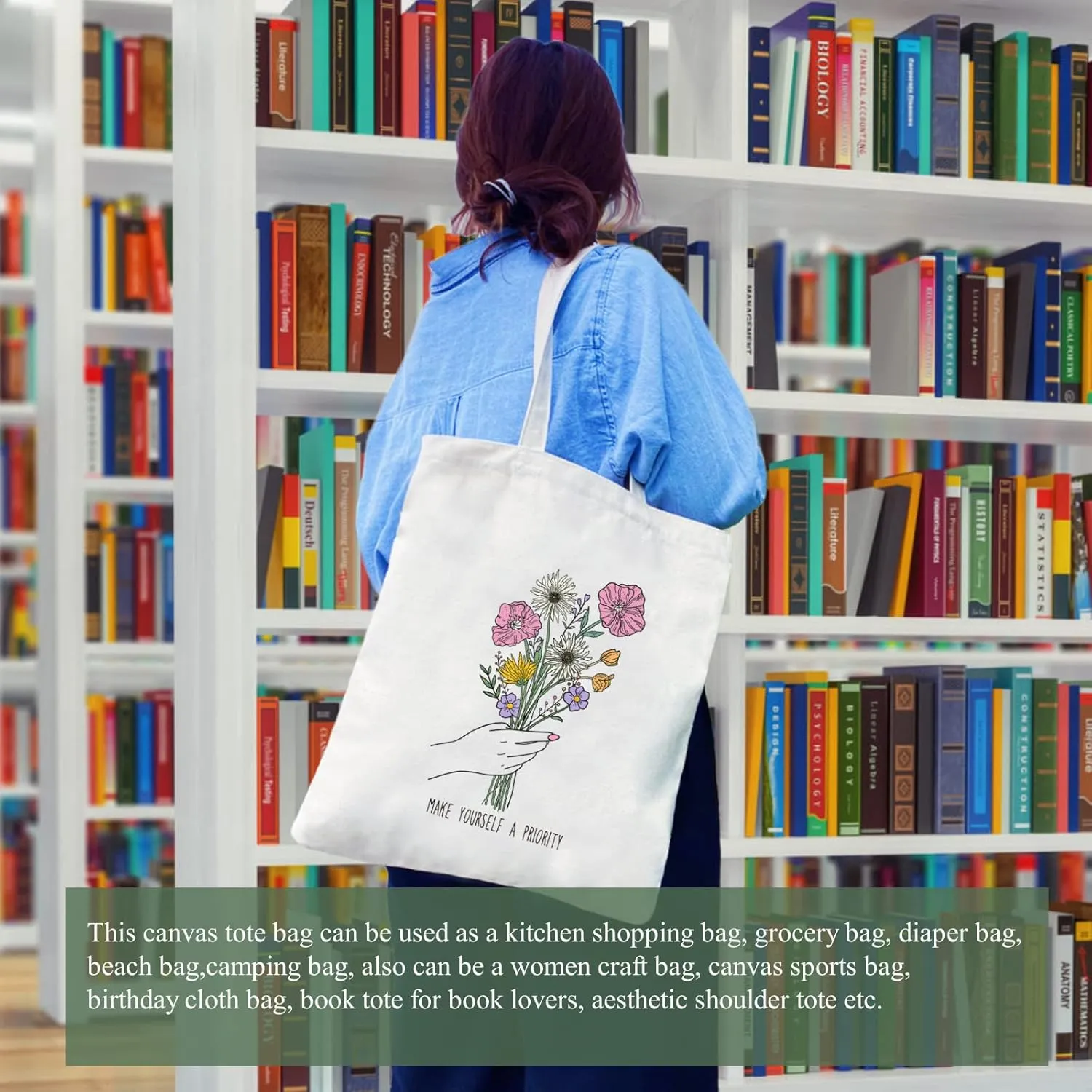 Andeiltech Canvas Tote Bag for Women Aesthetic Cute Cat Shopping Grocery Reusable Bags with Inner Zipper Women Gift