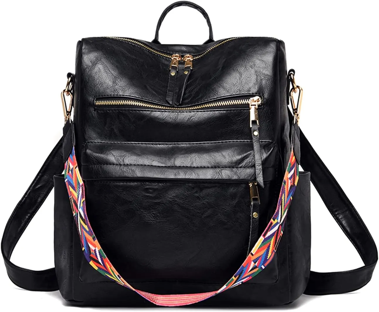 Backpack Purse Leather Shoulder Bags for Travel, Large Fashionable Designer Satchel Handbags for Women Ladies (Black)