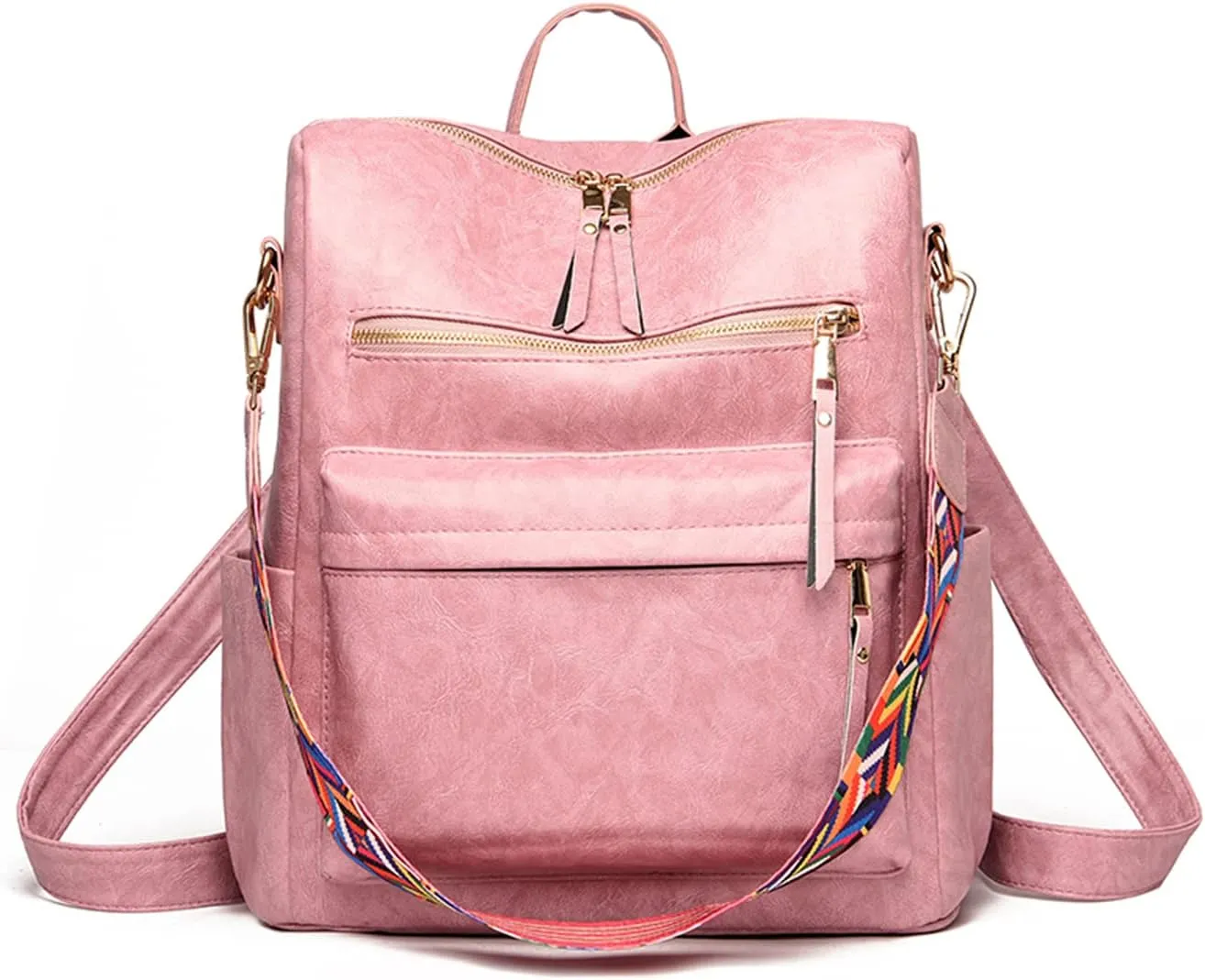Backpack Purse Leather Shoulder Bags for Travel, Large Fashionable Designer Satchel Handbags for Women Ladies (Pink)