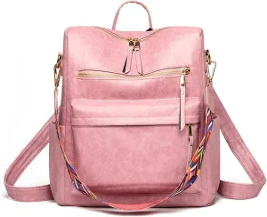 Backpack Purse Leather Shoulder Bags for Travel, Large Fashionable Designer Satchel Handbags for Women Ladies (Pink)
