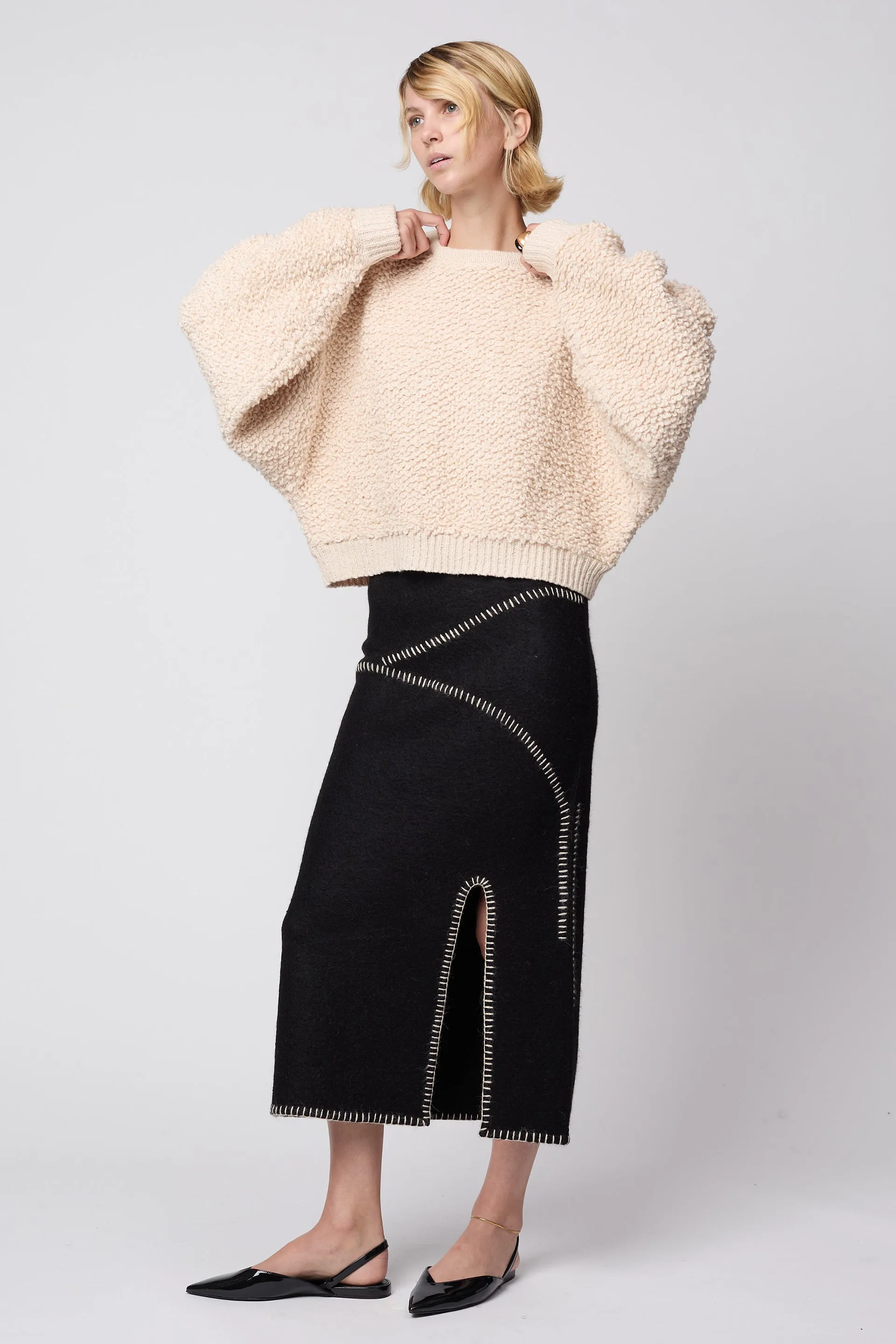 BALLOON SLEEVE SWEATER IN CHUNKY LOOP KNIT