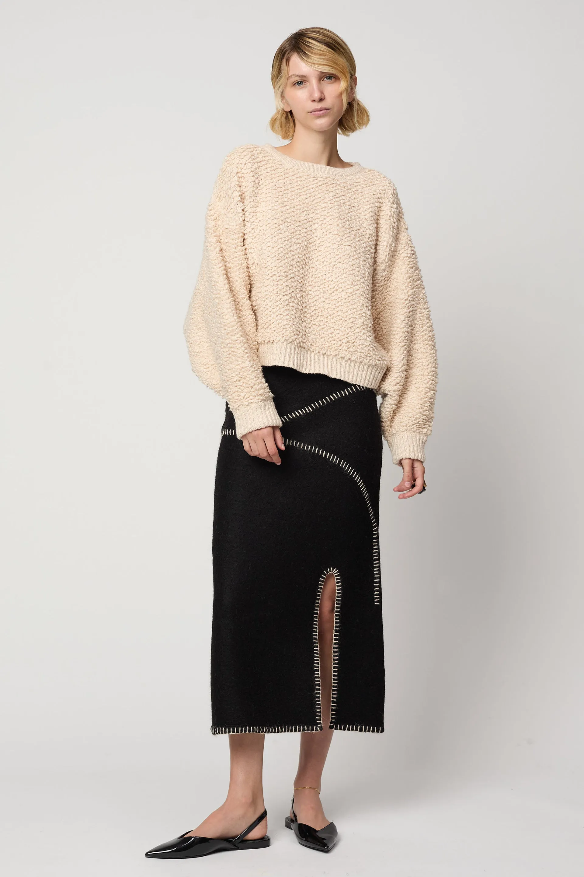 BALLOON SLEEVE SWEATER IN CHUNKY LOOP KNIT