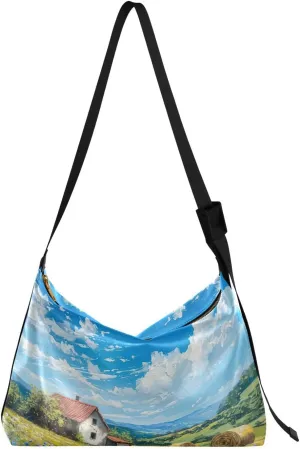Beautiful Countryside House Crossbody Bag Hobo Handbag Purse Fashion PU Leather Shoulder Bags for Women