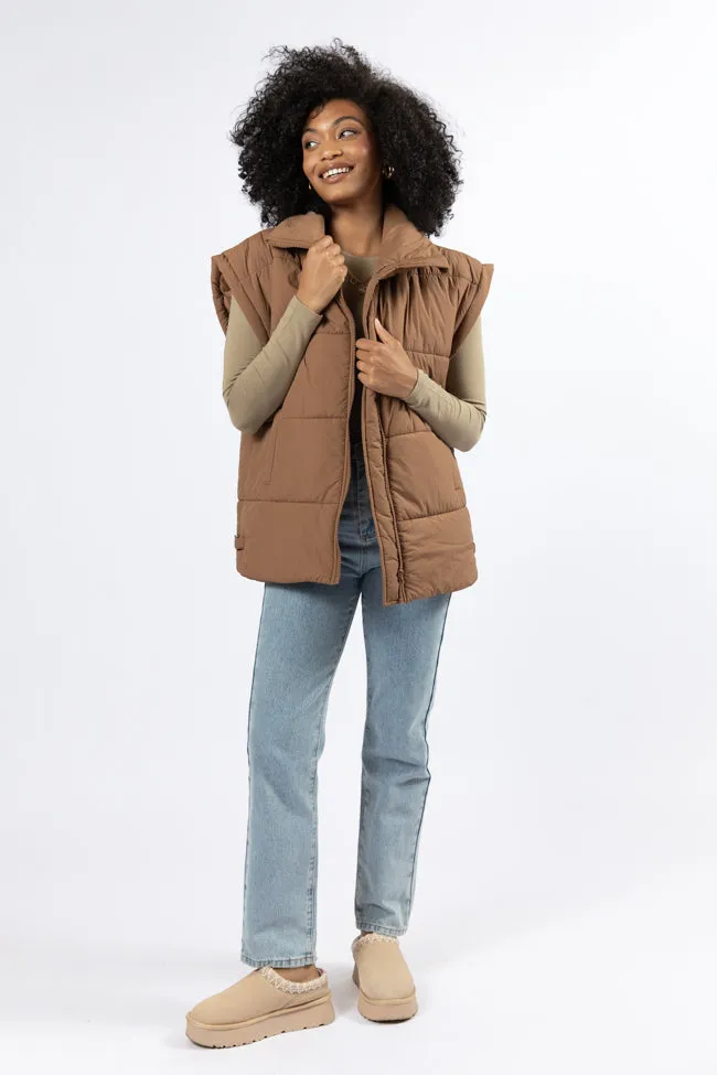 Best Bet Brown Oversized Puffer Vest FINAL SALE