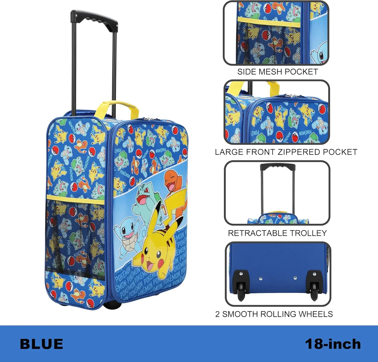 Bioworld Pokmon 18-Inch Youth Travel Pilot Case Carry-on Luggage