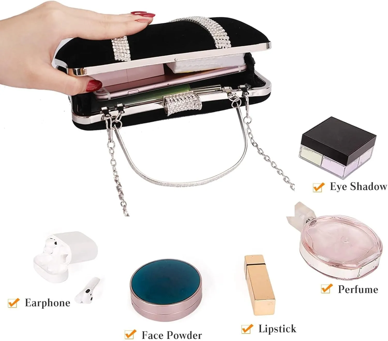 Bridal Wedding Purse Glitter Shoulder Elegant Crossbody Velvet Evening for Women Rhinestone Clutch Sparkly Handbag