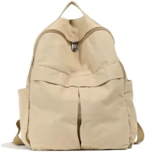 Canvas Backpack, Large Capacity, Laptop Backpack Durable Lightweight for Hiking, Camping, Travel, Daily Use (Beige)