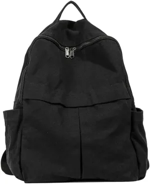 Canvas Backpack, Large Capacity, Laptop Backpack Durable Lightweight for Hiking, Camping, Travel, Daily Use (Black)