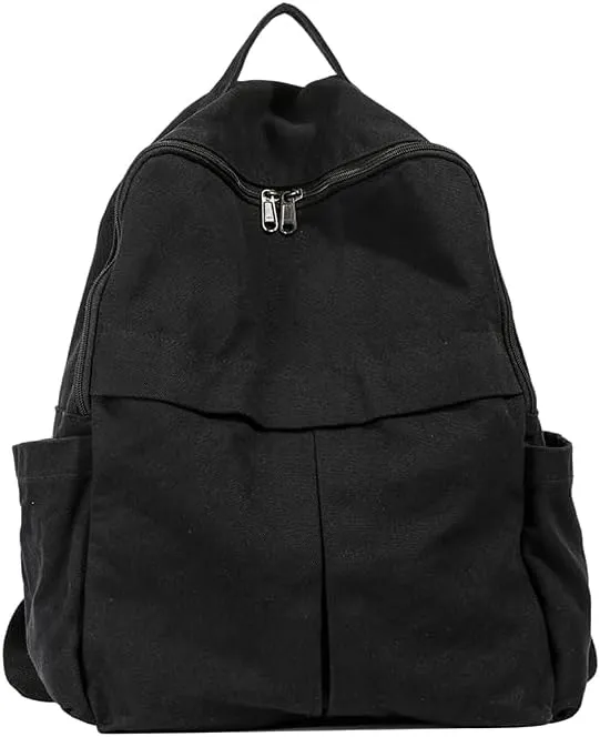 Canvas Backpack, Large Capacity, Laptop Backpack Durable Lightweight for Hiking, Camping, Travel, Daily Use (Black)