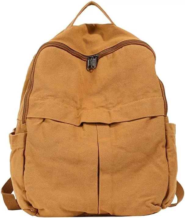 Canvas Backpack, Large Capacity, Laptop Backpack Durable Lightweight for Hiking, Camping, Travel, Daily Use (Brown)