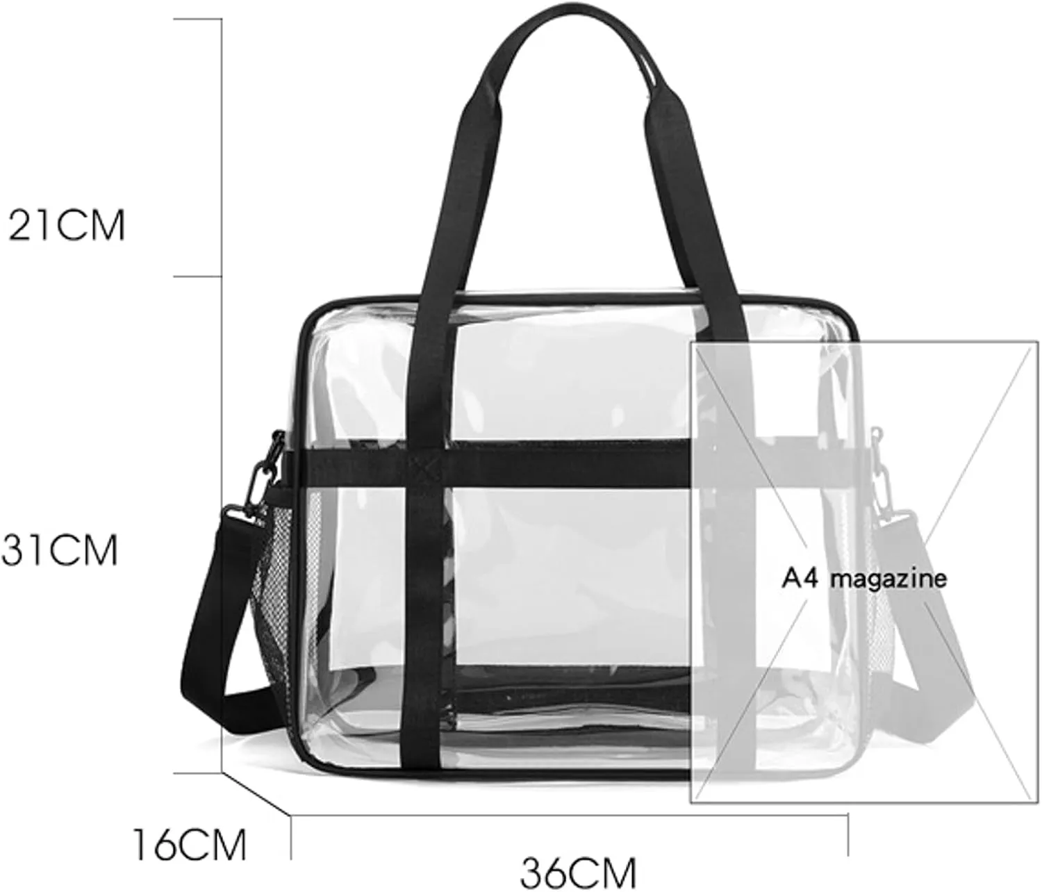 Clear PVC Travel Tote Bag Stadium Events Large Transparent Beach Concert Bag Sports Festival Work