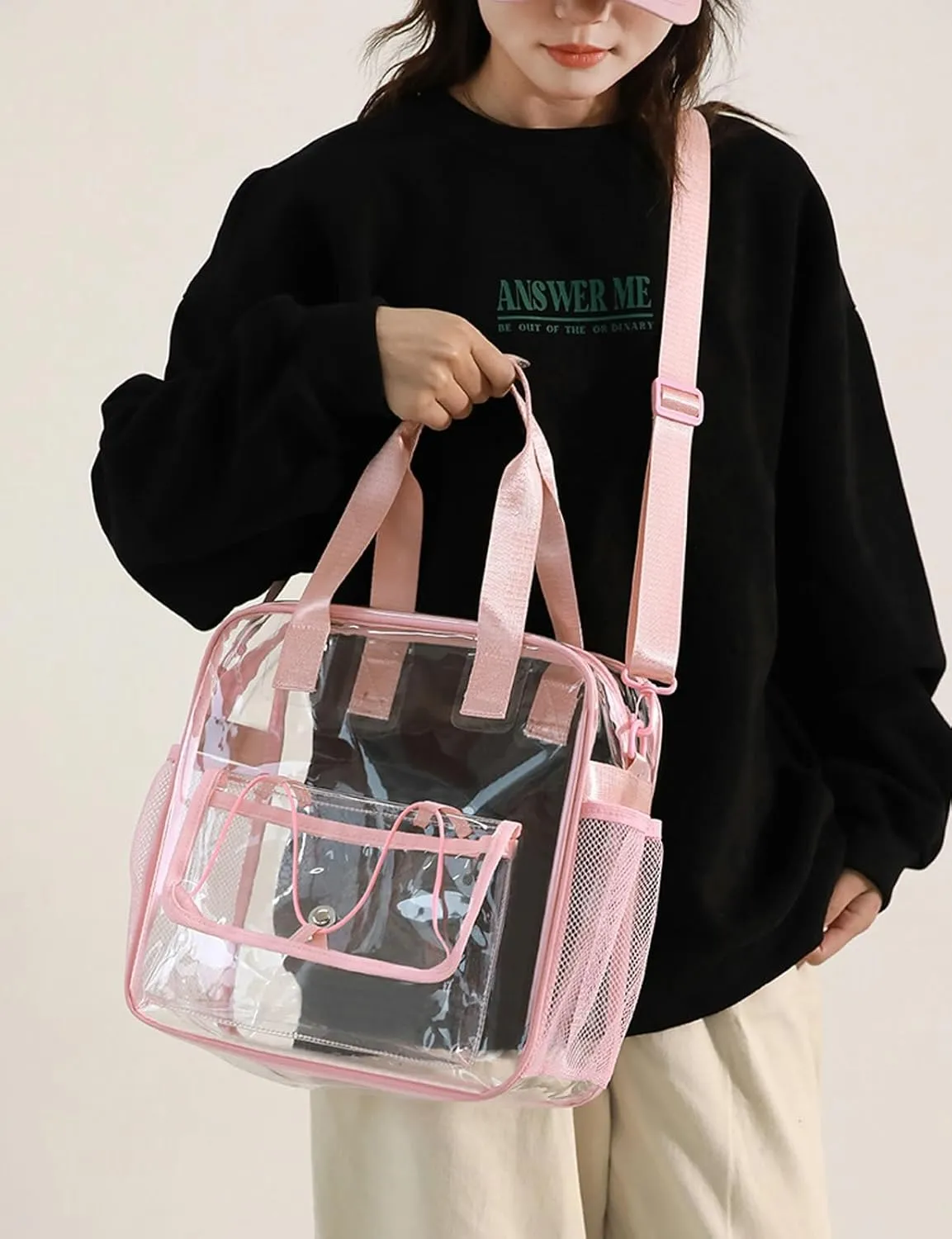 Clear PVC Travel Tote Bag Stadium Events Large Transparent Beach Concert Bag Sports Festival Work