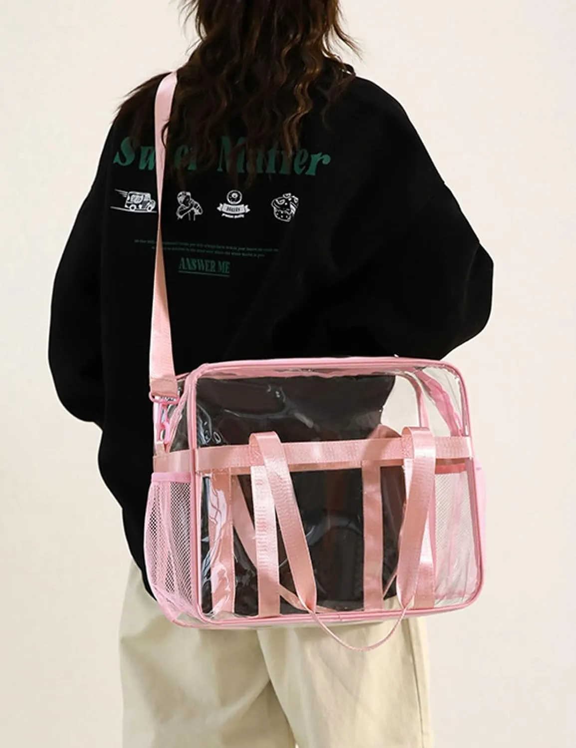 Clear PVC Travel Tote Bag Stadium Events Large Transparent Beach Concert Bag Sports Festival Work