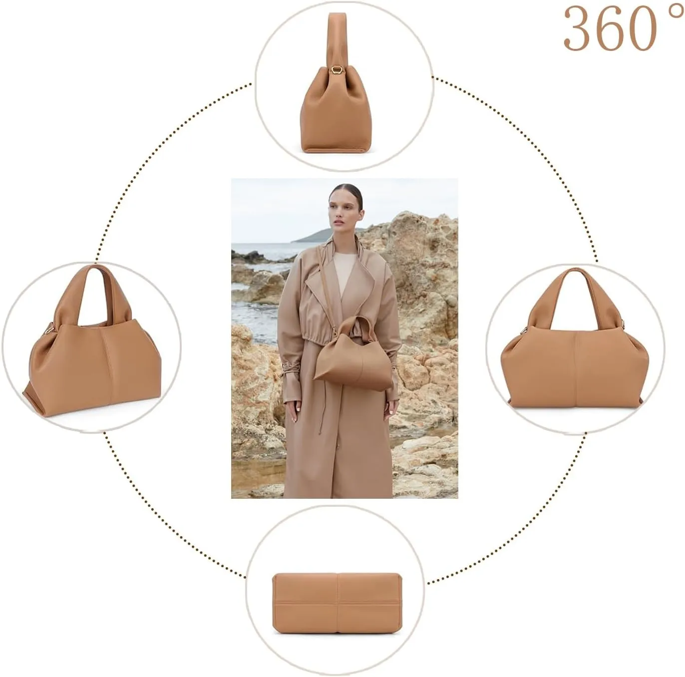 Cloud Silhouette Leather HandbagDesigner Leather Shoulder Bags, Retro Crossbody bag Purse Casual Dumpling Hobo Bag