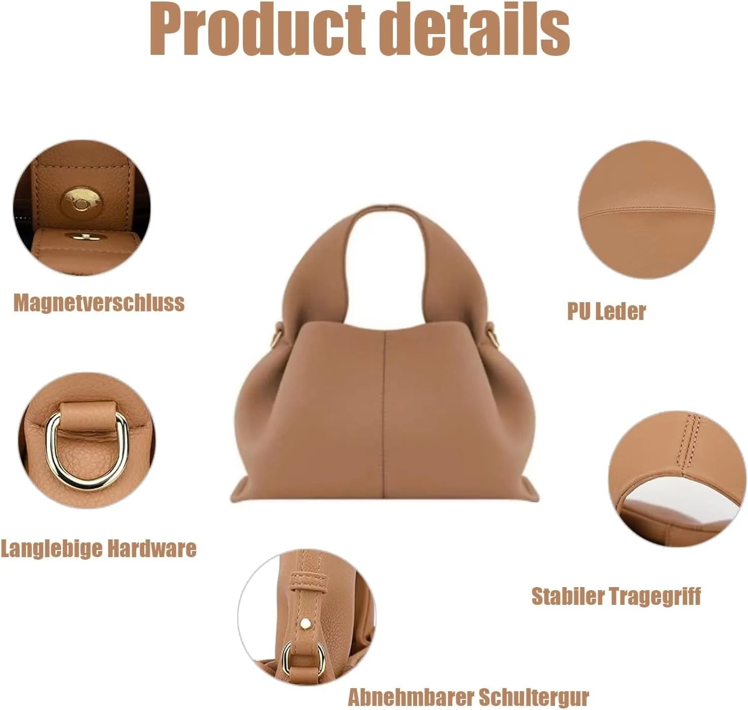 Cloud Silhouette Leather HandbagDesigner Leather Shoulder Bags, Retro Crossbody bag Purse Casual Dumpling Hobo Bag