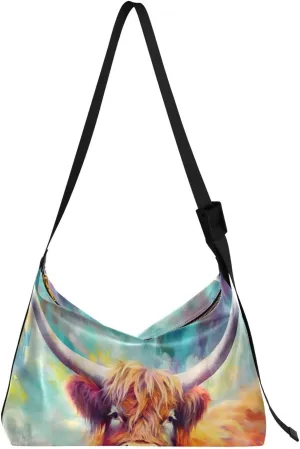 Cow Painting Crossbody Bag Hobo Handbag Purse Fashion PU Leather Shoulder Bags for Women