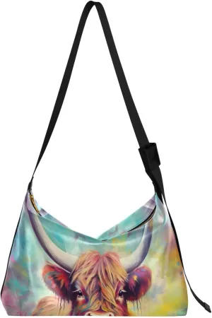 Cow Painting Crossbody Bag Hobo Handbag Purse Fashion PU Leather Shoulder Bags for Women