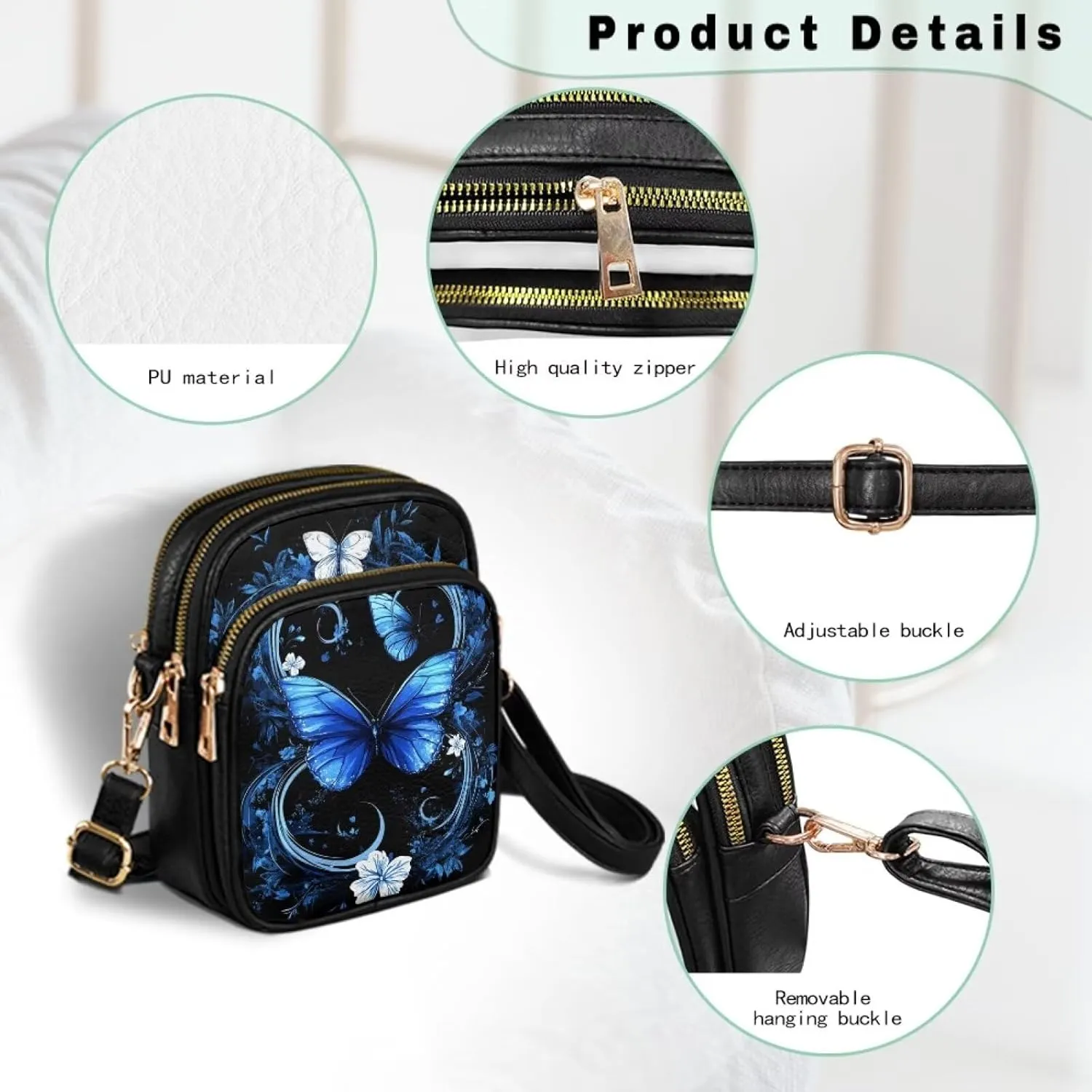 Crossbody Bags for Women Travel Small Sling Purse Leather Shoulder Bags Multi Pockets