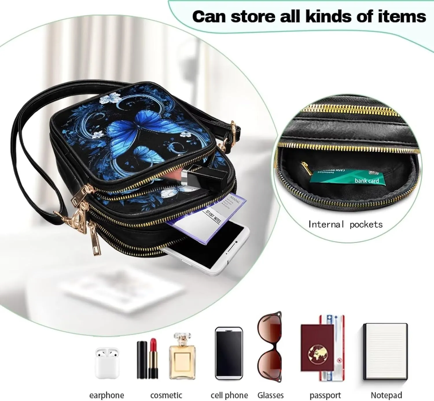 Crossbody Bags for Women Travel Small Sling Purse Leather Shoulder Bags Multi Pockets