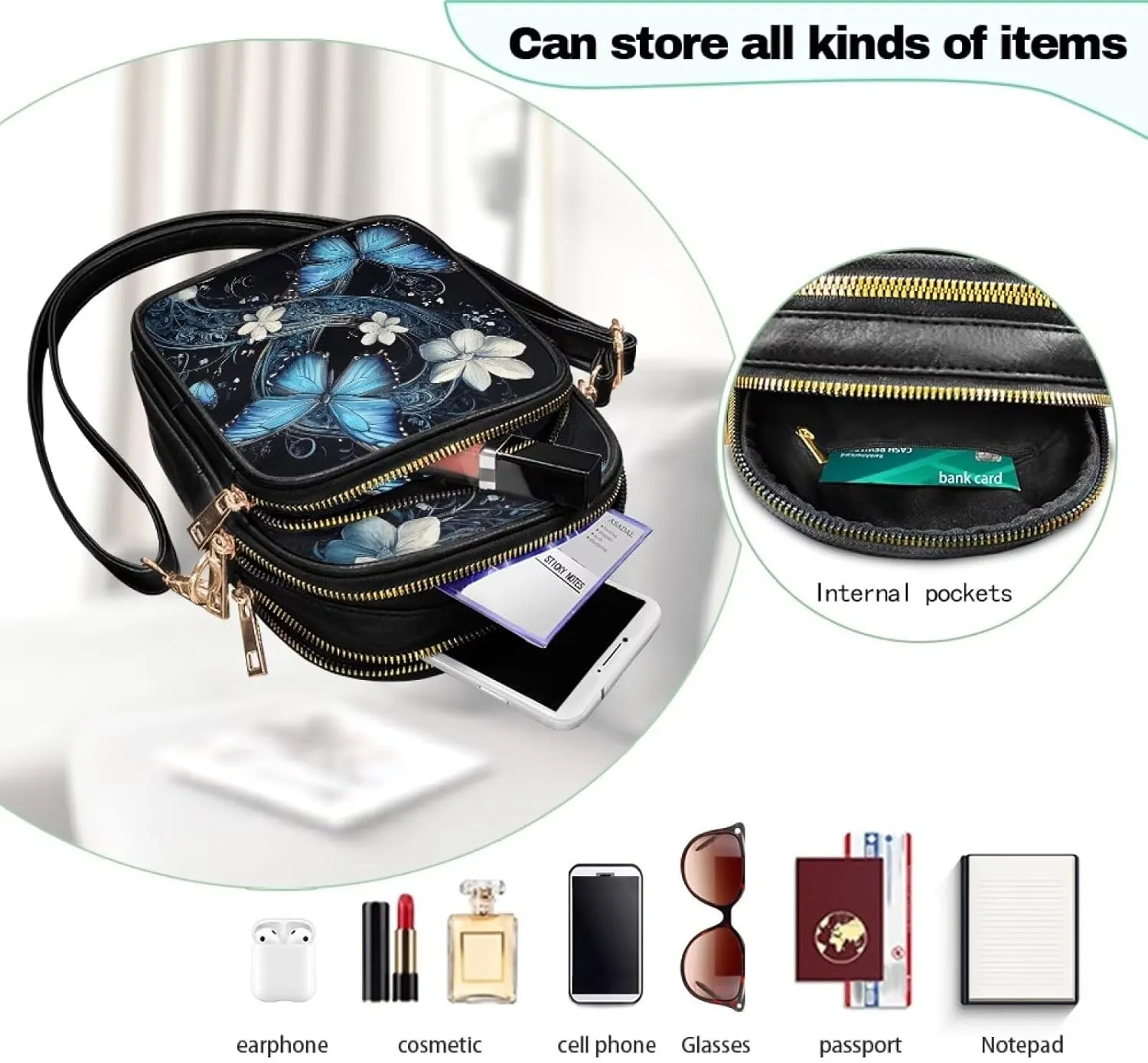 Crossbody Bags for Women Travel Small Sling Purse Leather Shoulder Bags Multi Pockets