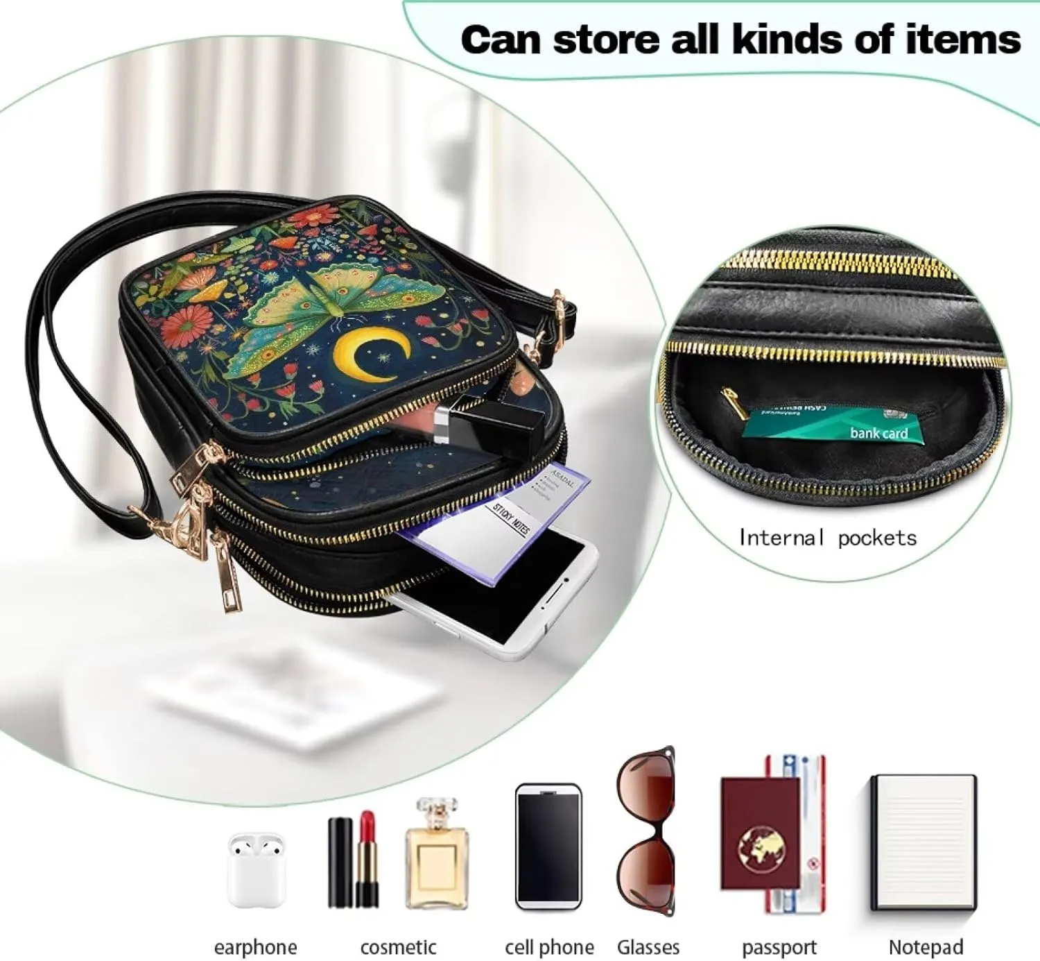Crossbody Bags for Women Travel Small Sling Purse Leather Shoulder Bags Multi Pockets
