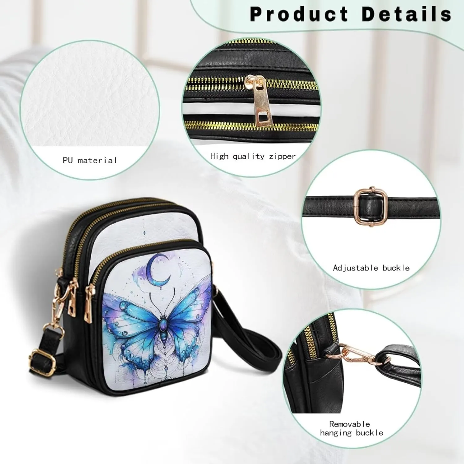 Crossbody Bags for Women Travel Small Sling Purse Leather Shoulder Bags Multi Pockets