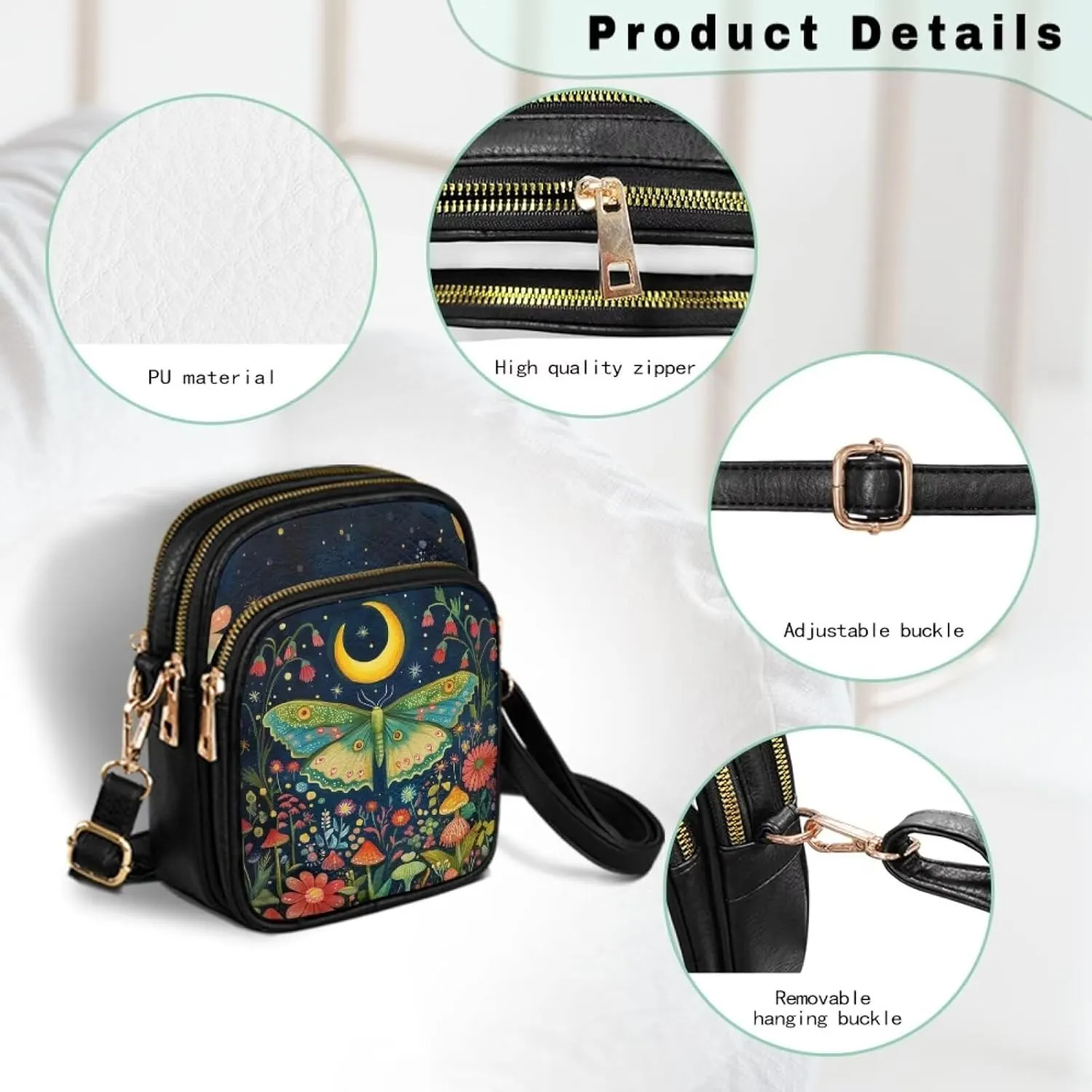 Crossbody Bags for Women Travel Small Sling Purse Leather Shoulder Bags Multi Pockets