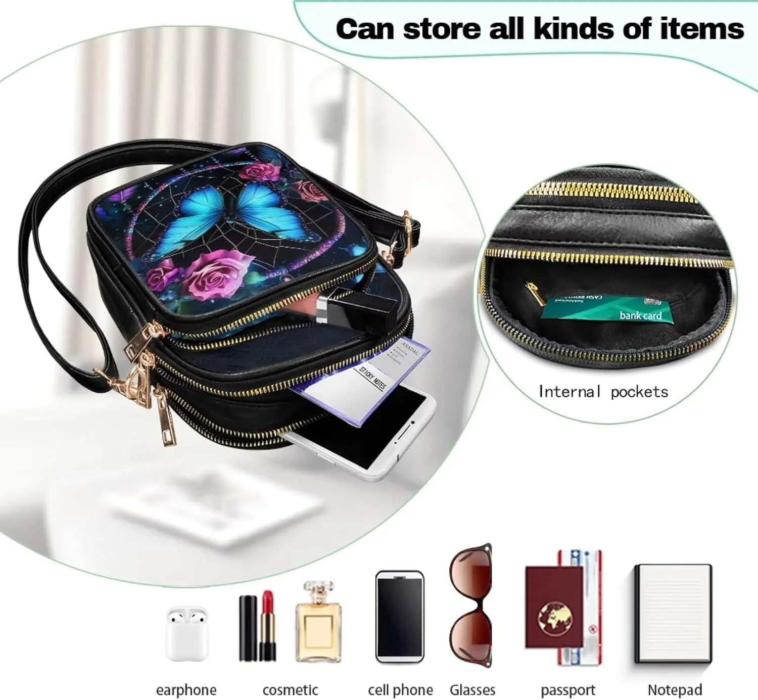 Crossbody Bags for Women Travel Small Sling Purse Leather Shoulder Bags Multi Pockets