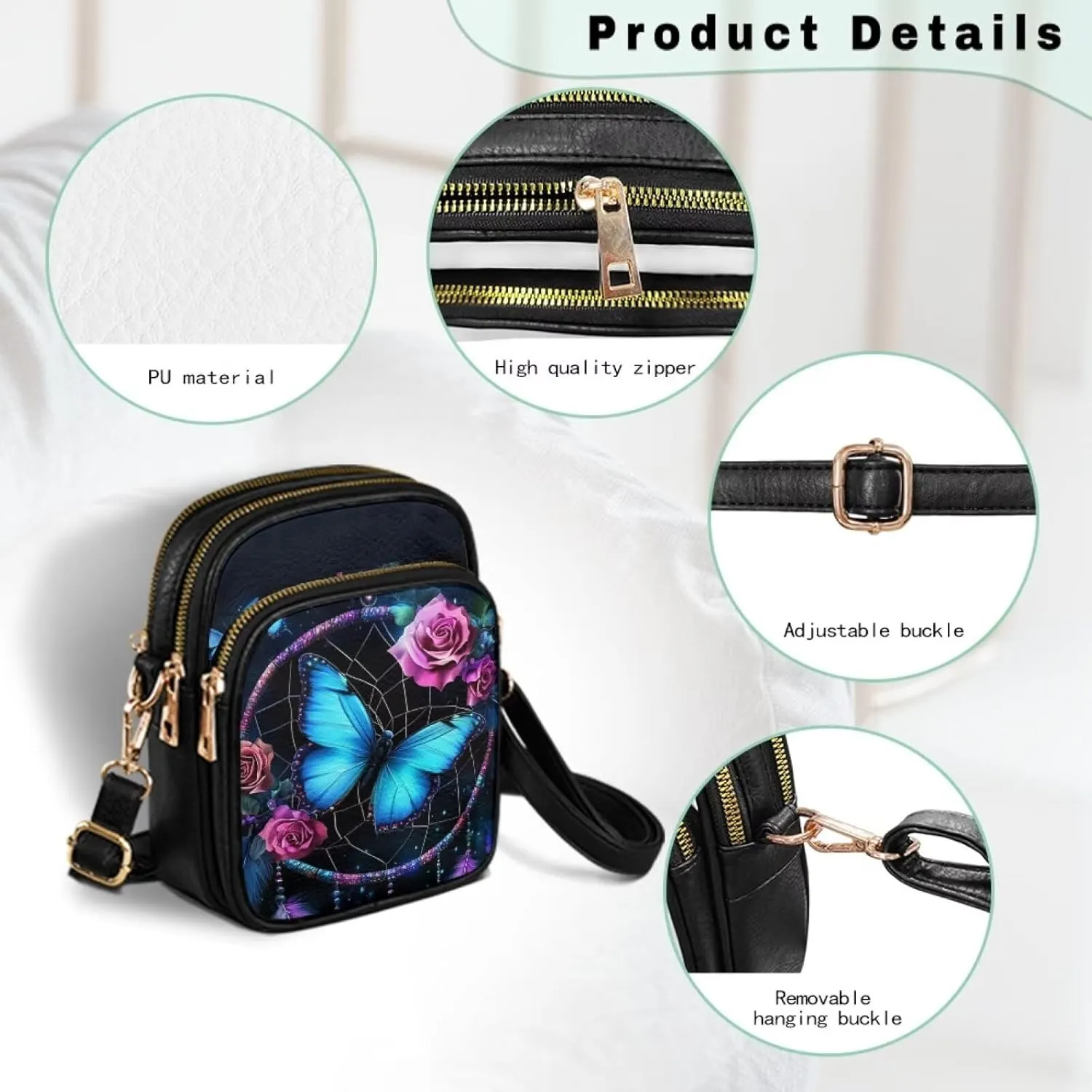 Crossbody Bags for Women Travel Small Sling Purse Leather Shoulder Bags Multi Pockets