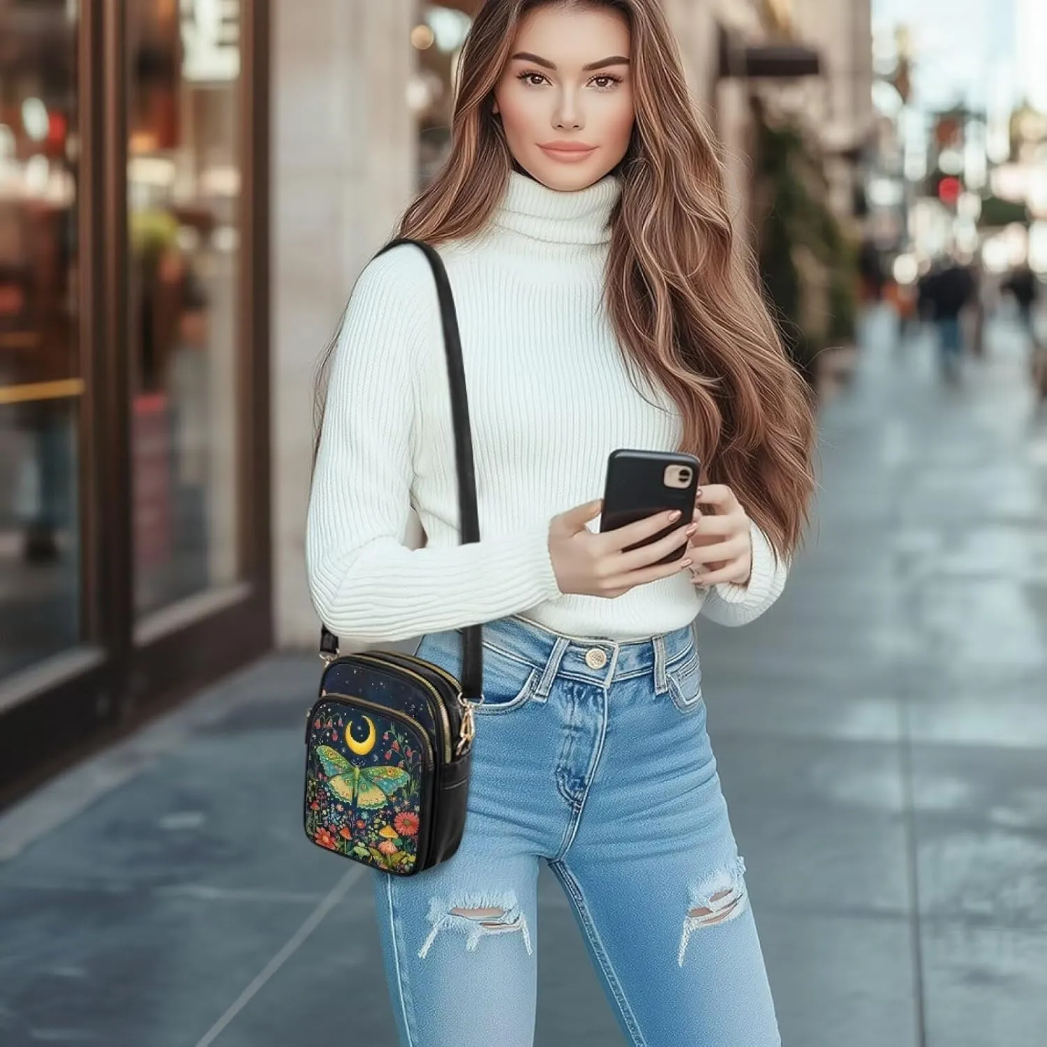 Crossbody Bags for Women Travel Small Sling Purse Leather Shoulder Bags Multi Pockets