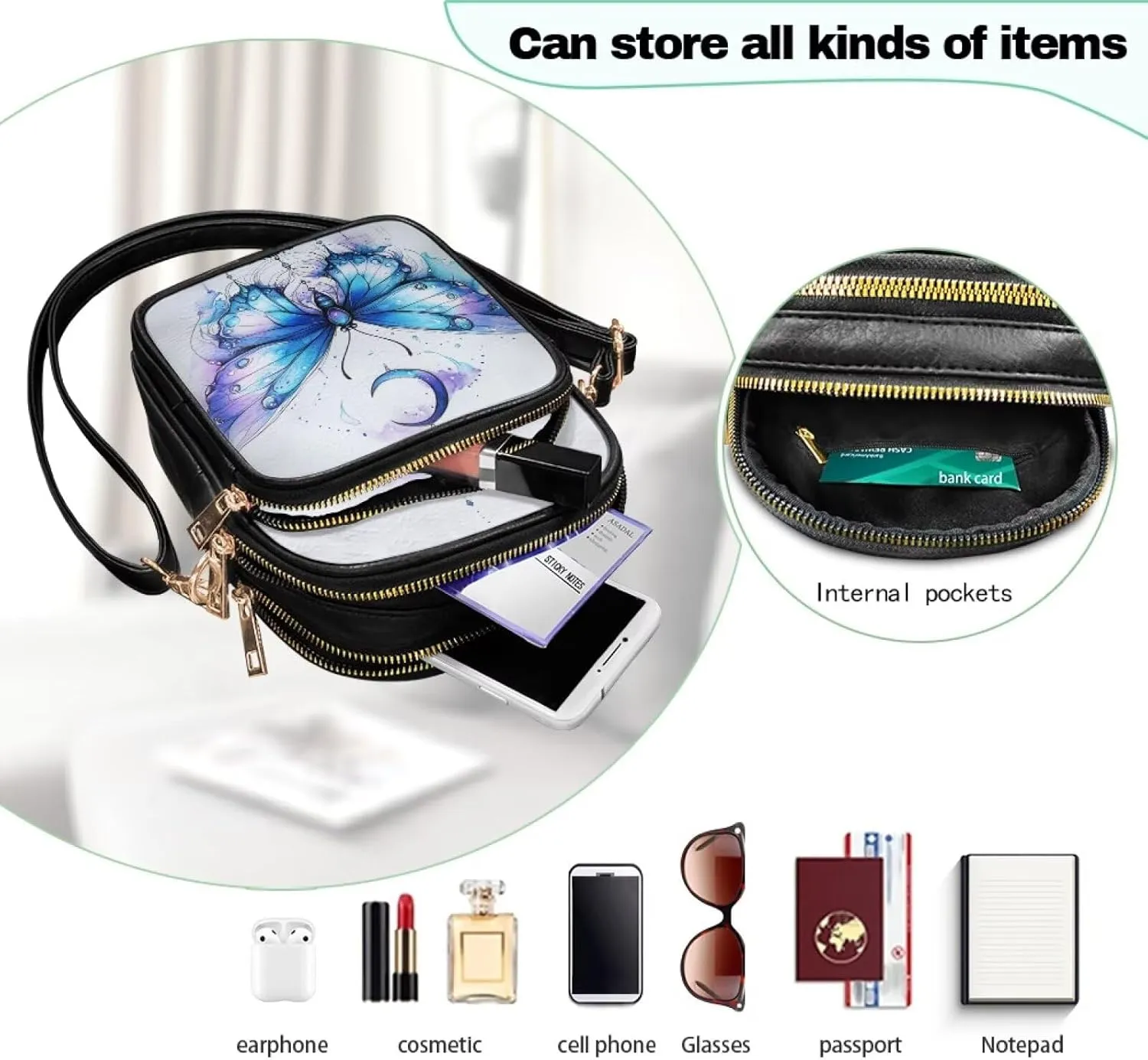 Crossbody Bags for Women Travel Small Sling Purse Leather Shoulder Bags Multi Pockets