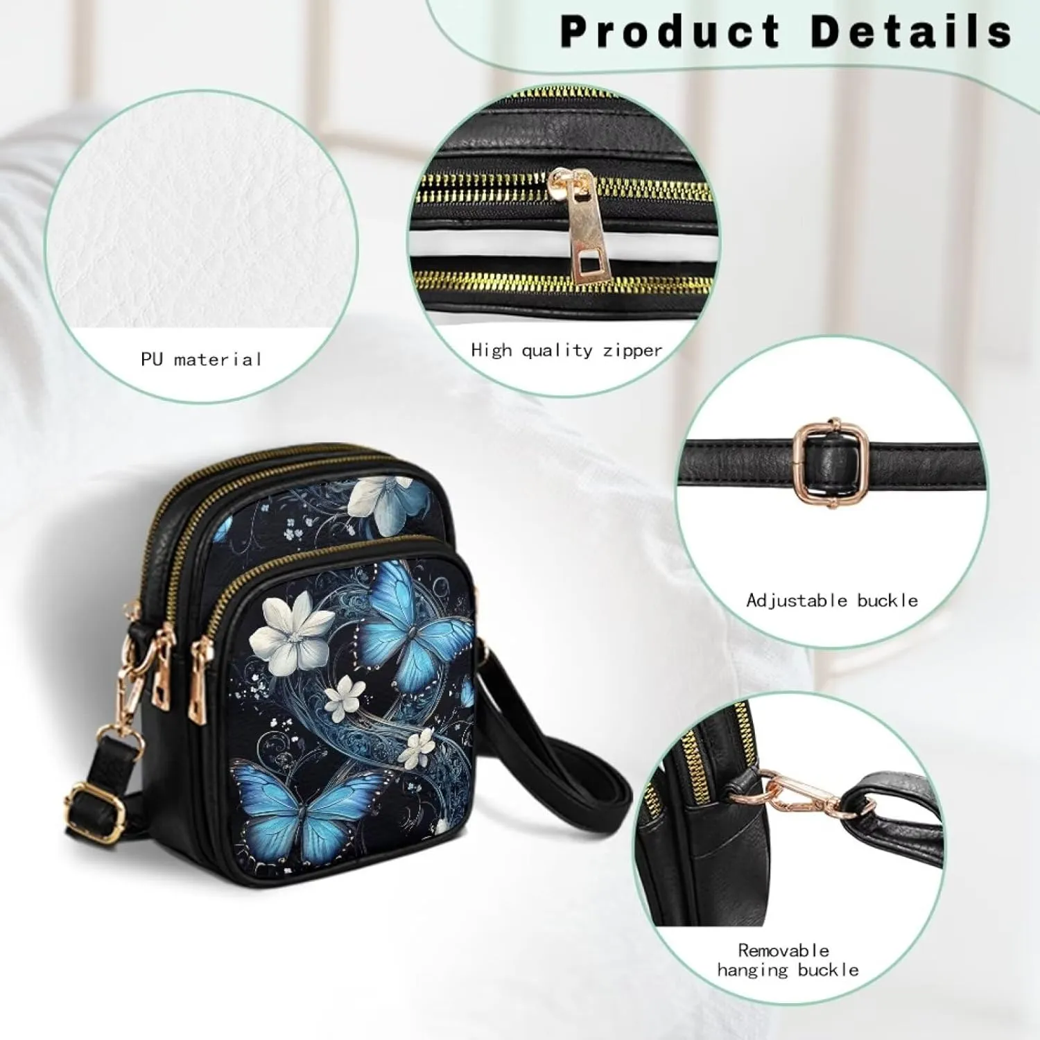 Crossbody Bags for Women Travel Small Sling Purse Leather Shoulder Bags Multi Pockets
