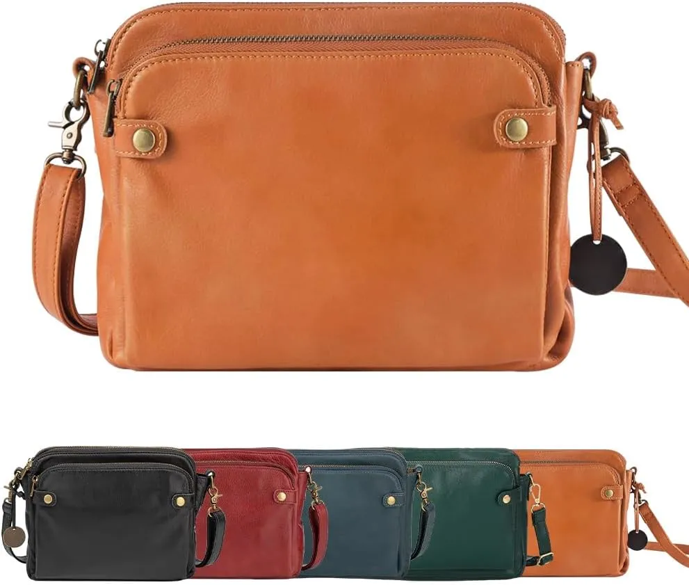 Crossbody Leather Shoulder Bags and Clutches, Women's Crossbody Handbags with Adjustable Strap, Multiple Compartments