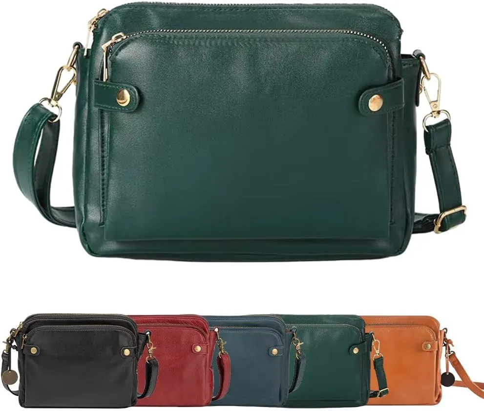 Crossbody Leather Shoulder Bags and Clutches, Women's Crossbody Handbags with Adjustable Strap, Multiple Compartments