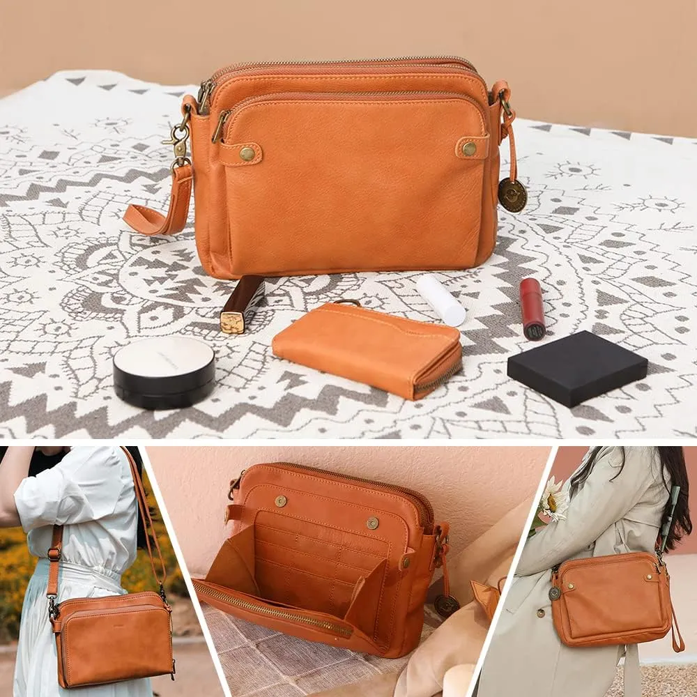 Crossbody Leather Shoulder Bags and Clutches, Women's Crossbody Handbags with Adjustable Strap, Multiple Compartments