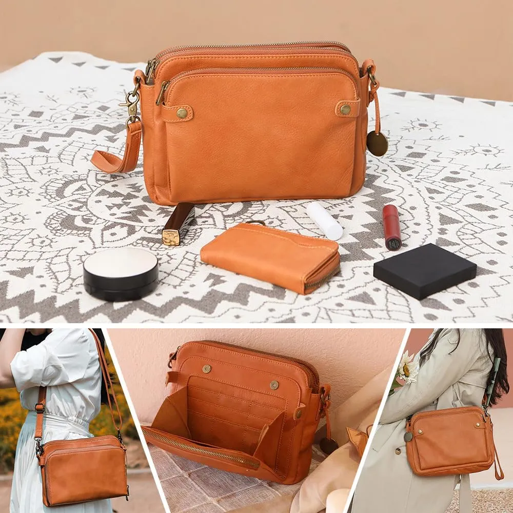 Crossbody Leather Shoulder Bags and Clutches, Women's Crossbody Handbags with Adjustable Strap, Multiple Compartments