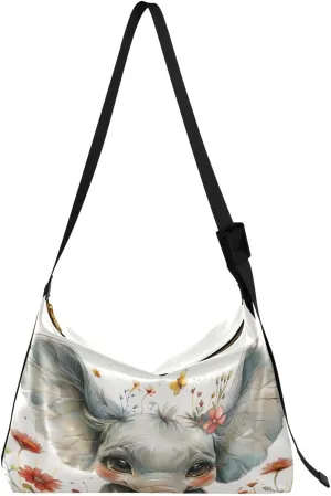 Cute Floral Elephant Crossbody Bag Hobo Handbag Purse Fashion PU Leather Shoulder Bags for Women