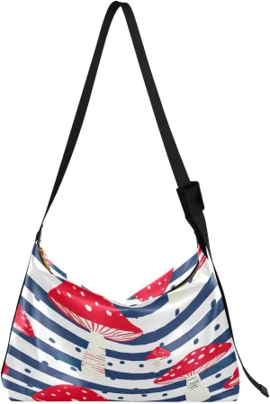 Cute Mushrooms with Stripes Crossbody Bag Hobo Handbag Purse Fashion PU Leather Shoulder Bags for Women