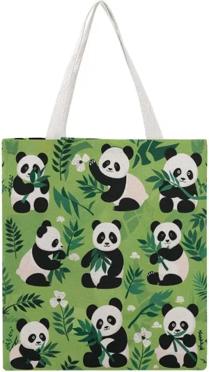Cute Panda Print Canvas Tote Bag Casual Handbags Grocery Shopping Purses Work Bag for Women