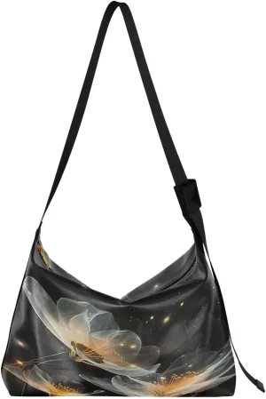 Dreamy Flowers Crossbody Bag Hobo Handbag Purse Fashion PU Leather Shoulder Bags for Women