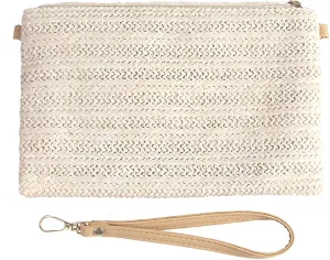 Eiyye Straw Clutch Purse Womens Wristlet Wallets Handbag Boho Summer Beach Purse with Zipper for Women (Off White)